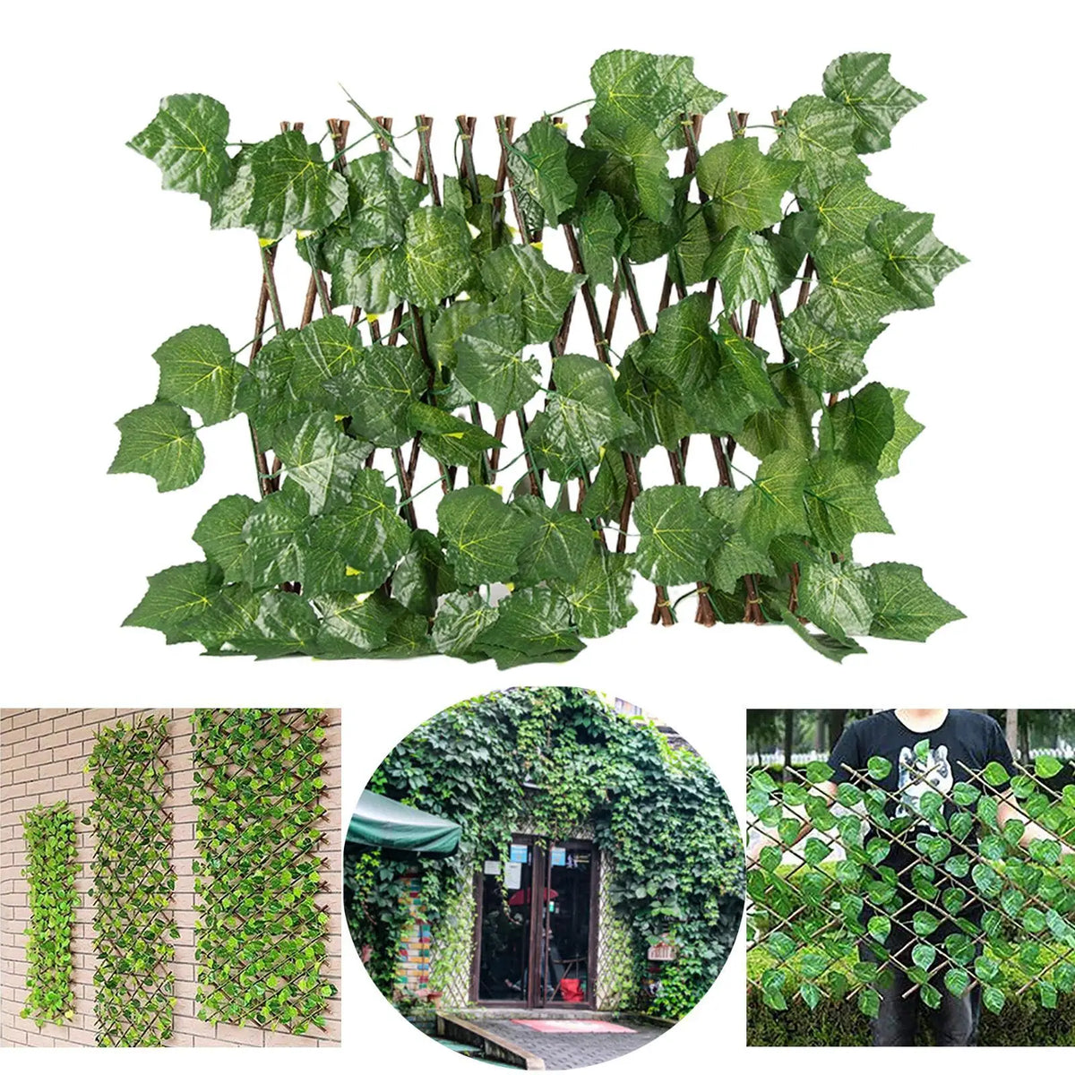 Wooden Expandable Fence Artificial Ivy Leaf Privacy Trellis Outdoor Garden Border for Home Yard Decoration Quake Grape Leaves