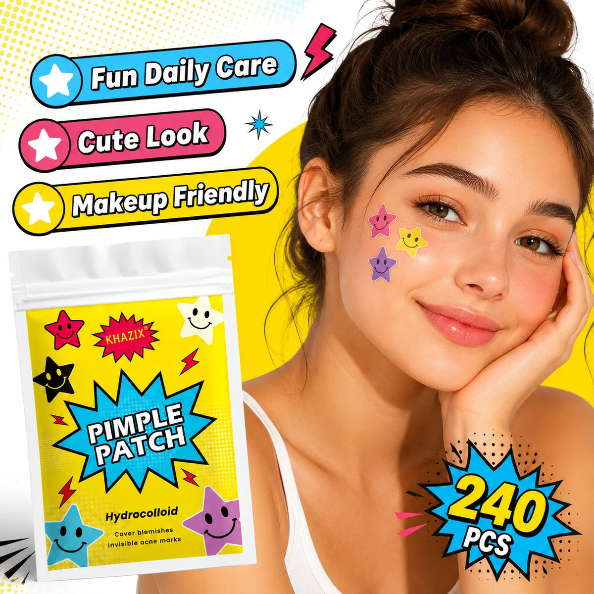 240pcs Star Pimple Patches For Face Hydrocolloid, Absorbing Cover, Tea Tree, Hydrocolloid Acne Patch, Cute Star Pimple Patch Quake
