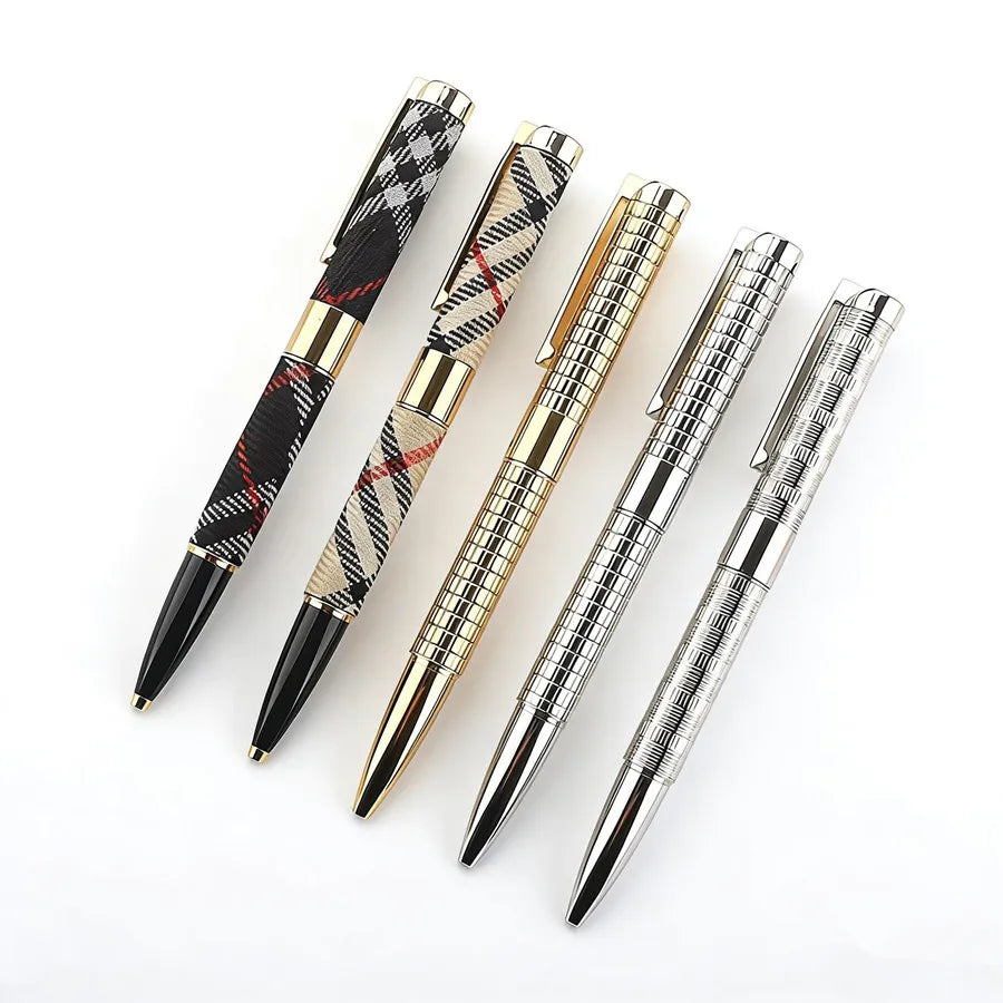Luxury Metal Ballpoint Pen Plaid & Grid Pattern Retractable Ball Pen for Business Office School Writing Gift Quake