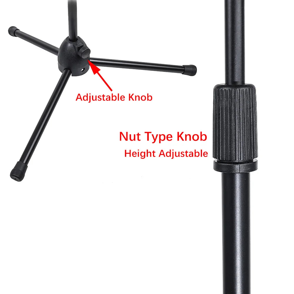 Tripod Microphone Stand Boom Mic Stand with 2 Mic Clip Holder Collapsible Adjustable Mic Bracket Quake