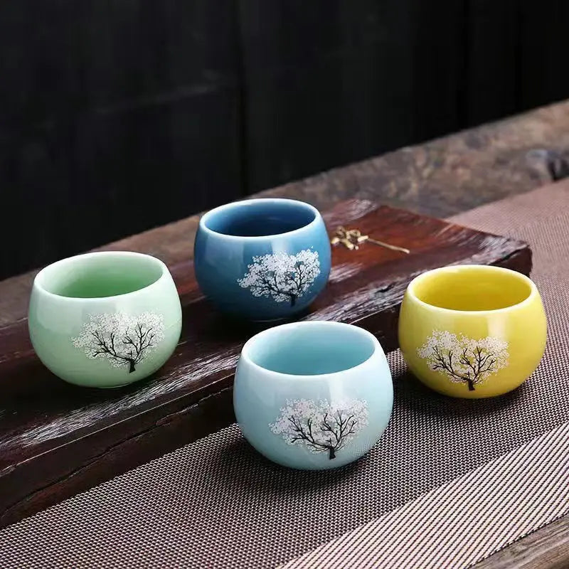 Thermochromic Cup Sakura Tea Cup Ceramic Kung Fu Tea Cupjapanese Style Kiln Tea Cup Master Cup Tea Cup Changing Color Tea Cup Quake 4 Cups b