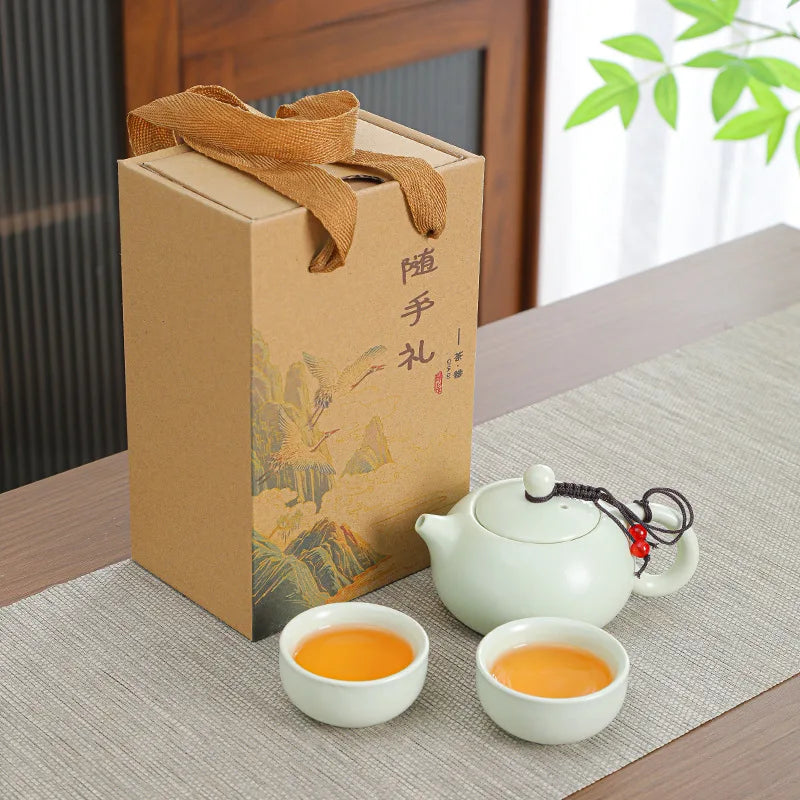 Portable travel Kung Fu tea set, business event companion, Mid-Autumn Festival opening event gift Quake Set of 3 1