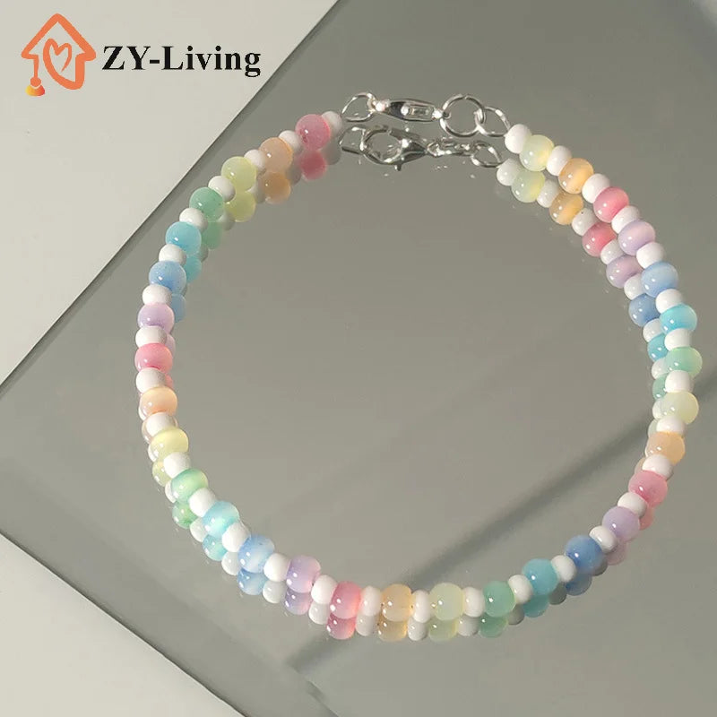 1PCS Colorful Beaded Bohemian Style Bracelet for Women And Girls Simple Sweet Versatile Jewelry Accessory Gift Quake