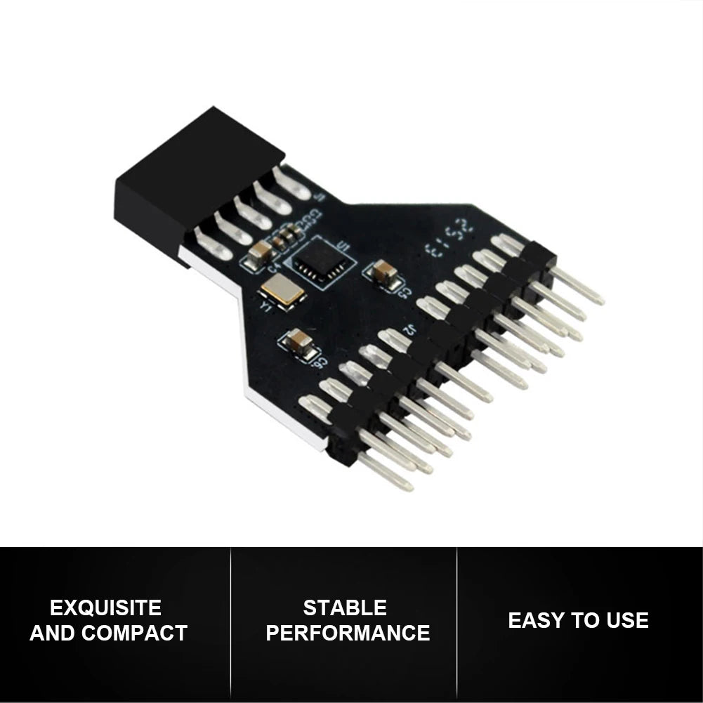 Multi-Port Header Splitter Adapter for Efficient Power and Data Distribution Suitable for Multiple Gadgets Black Quake
