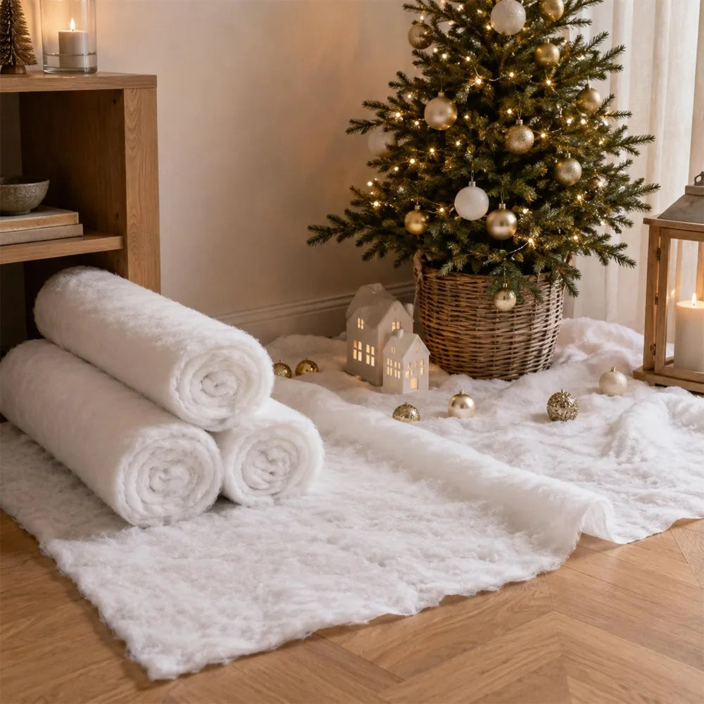Christmas Decorative Snow Fabric White Soft Fluffy Snow Carpet Fake Simulated Snow Scenery for Winter Xmas Tree Holiday Decor Quake