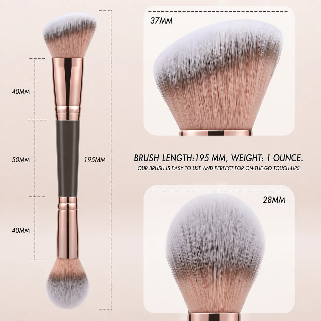 Double Ended Bronzer Brush Angled & Round Contour Brushes for Beauty Blending Liquid Powder, Concealer Cream Cosmetics Blush Quake