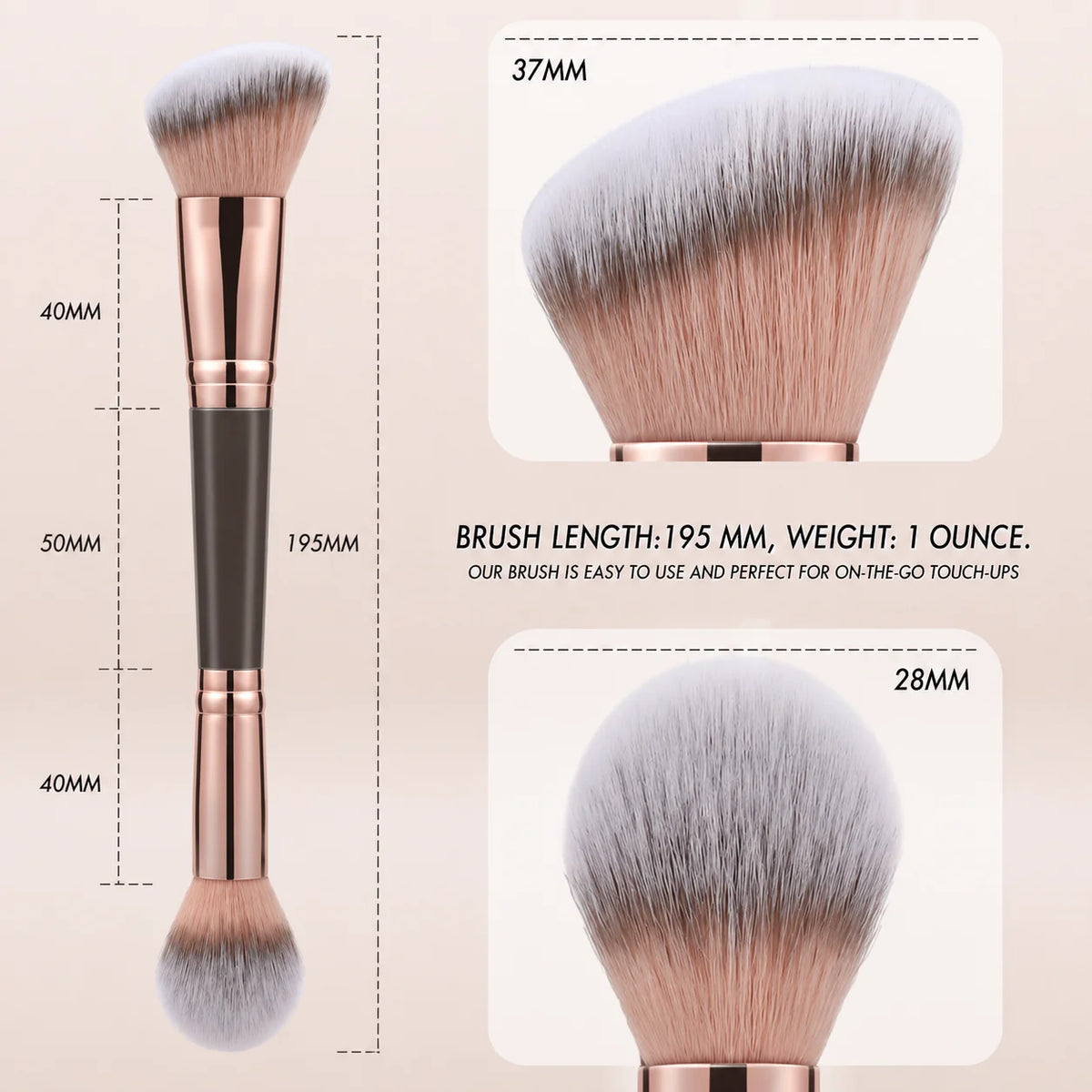 Double Ended Bronzer Brush Angled & Round Contour Brushes for Beauty Blending Liquid Powder, Concealer Cream Cosmetics Blush Quake