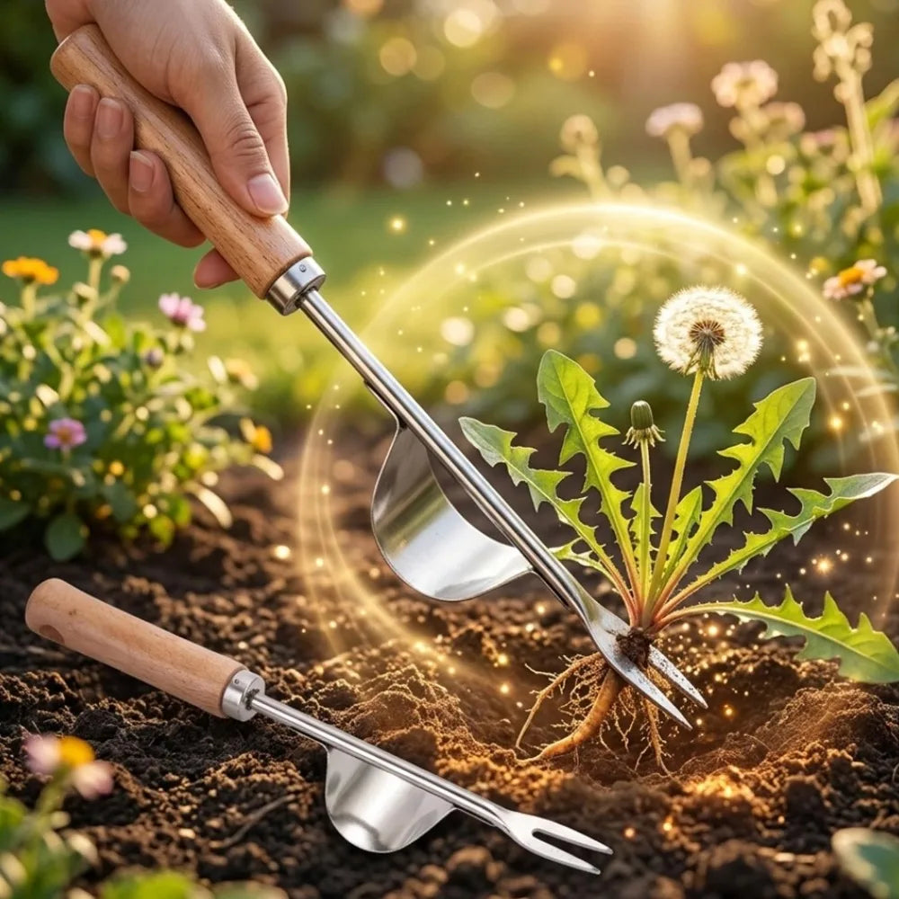 Manual Weed Remover Wooden Handle Stainless Steel Spatula Weed Puller Garden Crack Weeder Home Yard Patio Hoe Gardening Tools Quake