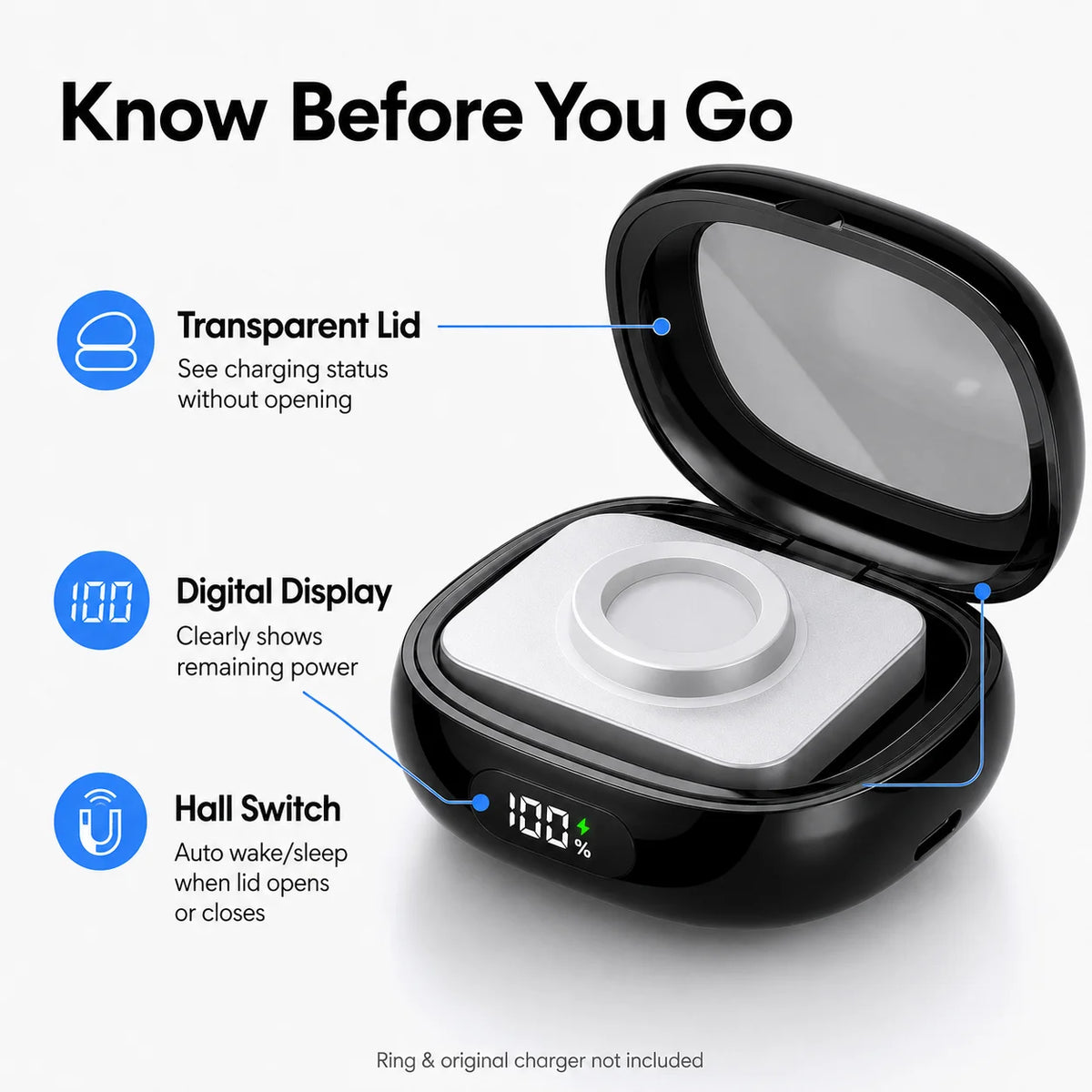 Charging Case for Oura Ring Gen 4 3 2000mAh Portable Power Bank Charger Box Type-C Travel Charging Case All Sizes Quake
