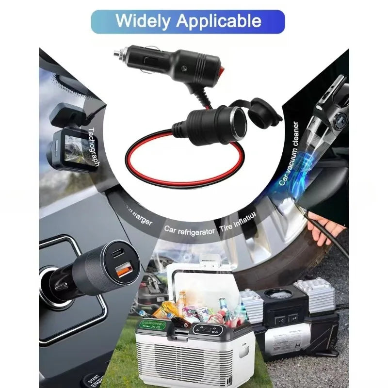 Universal Automotive 12V Battery Clip Adapter Cable 12AWG Pure Copper Wire for Cigarette Lighter Socket Vehicle Power Connection Quake