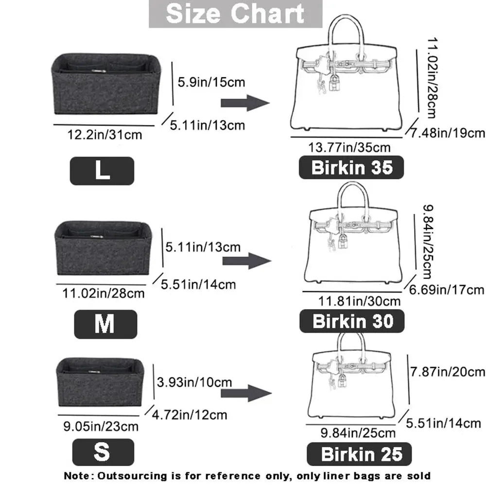 Durable Felt Handbag Insert Bag Multi-Pocket Travel Liner Bag Portable Inner Bag for Birkin25/30/35 Quake