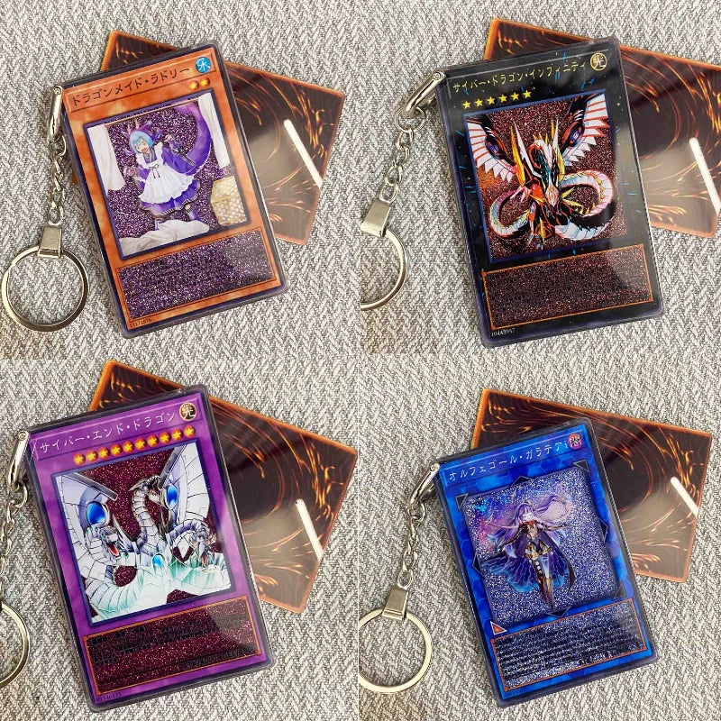 Hot Yu-Gi-Oh! Stardust Dragon Blue-Eyes White Dragon Mind Crush Sand Keychain Glitter Flow Motion Card Holder Collectible Gift Quake