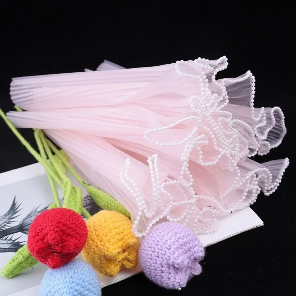 28cmx4Yards Flower Bouquet Wrapping Lace Mesh Material Pearl Wave Yarn Florist Packaging Pearl Edges Flower Wrapping Paper Quake