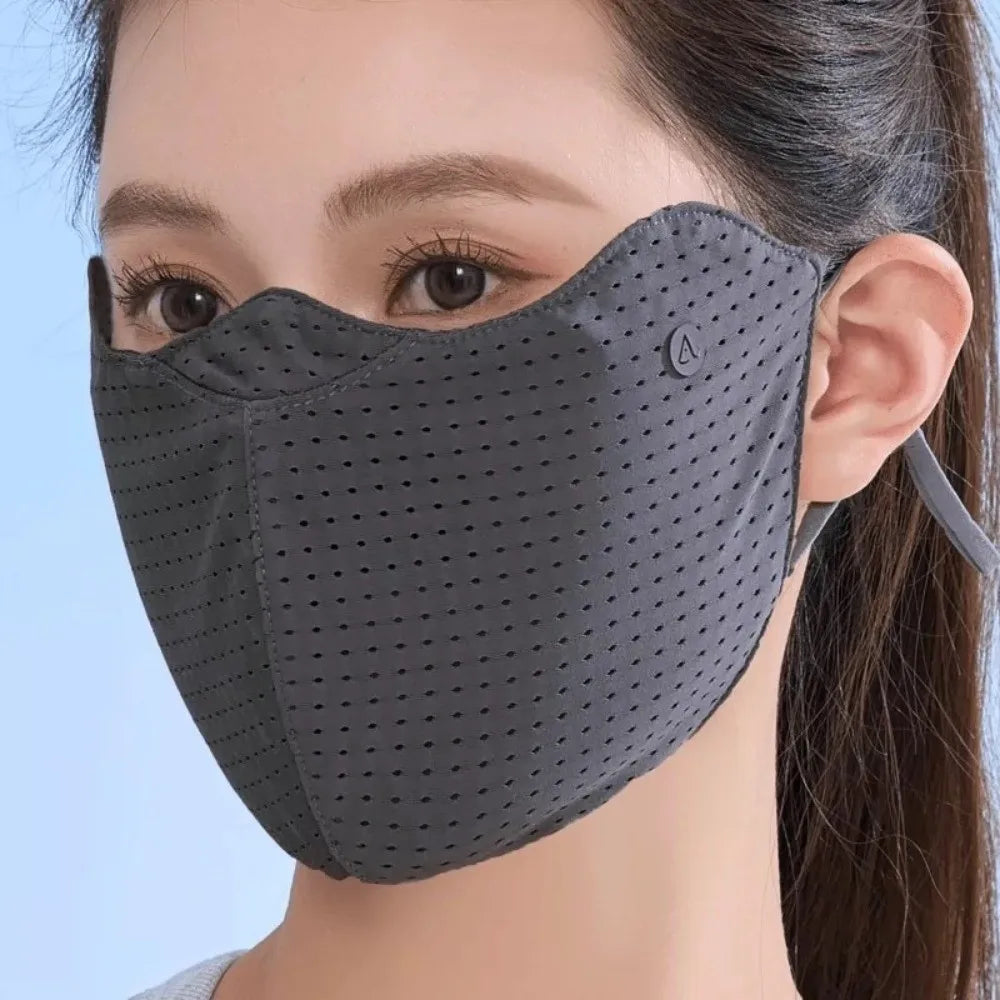 New Breathable Ice Silk Mask Washable Dustproof Anti-sun Mask Anti-UV Mesh Sunscreen Mask Unisex Quake