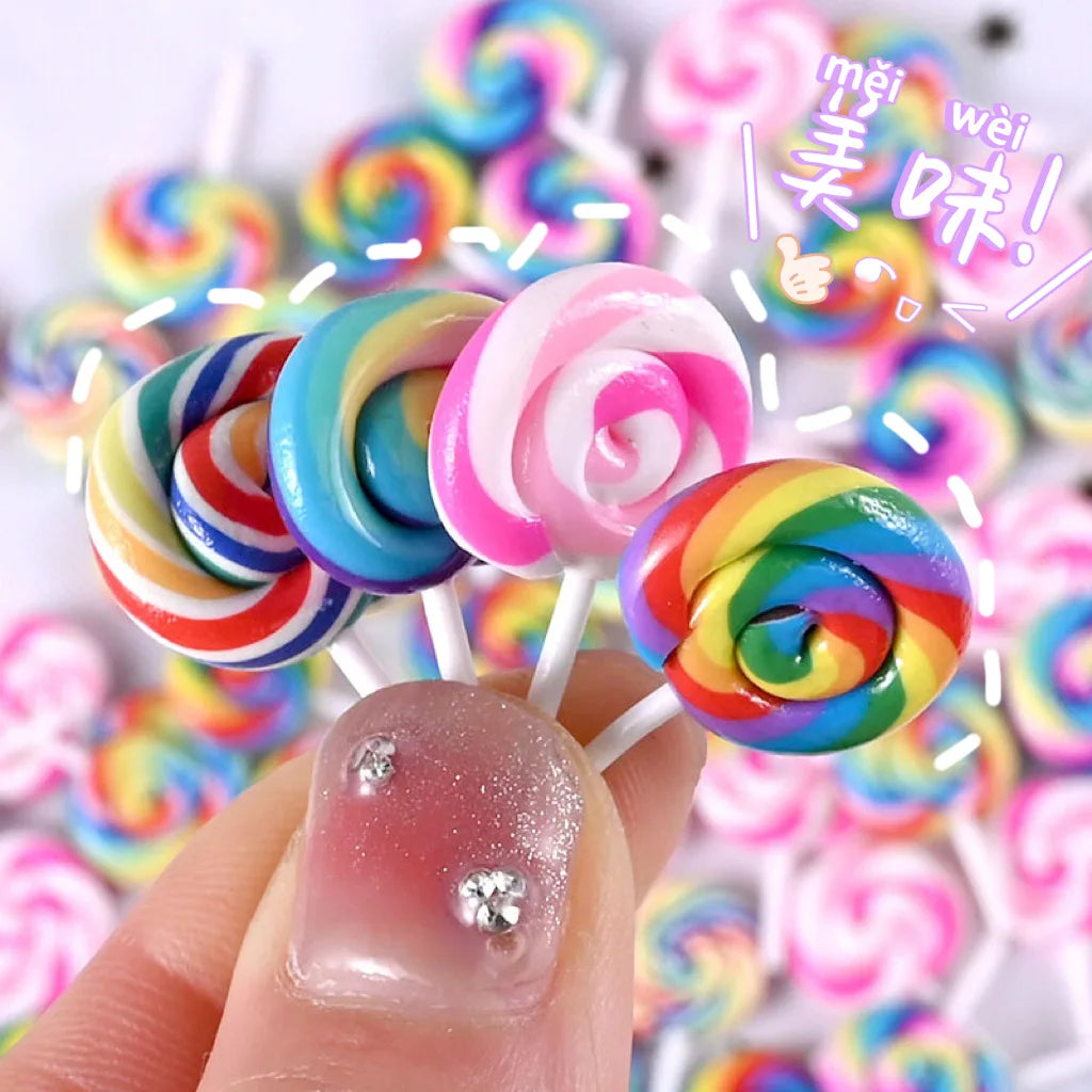 20pcs Mini polymer clay hand made lollipop Flatback Miniature Food Art Supply Decoration Charm Craft DIY Accessories Quake