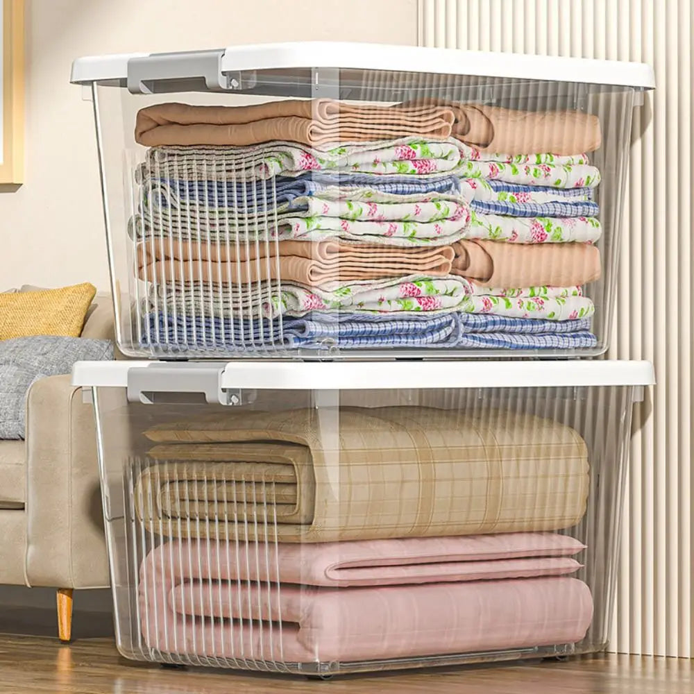 Practical Transparent Black Storage Box Plastic Stackable Organizing Box with Lid Space Saving Tote Container Home & Garden Quake