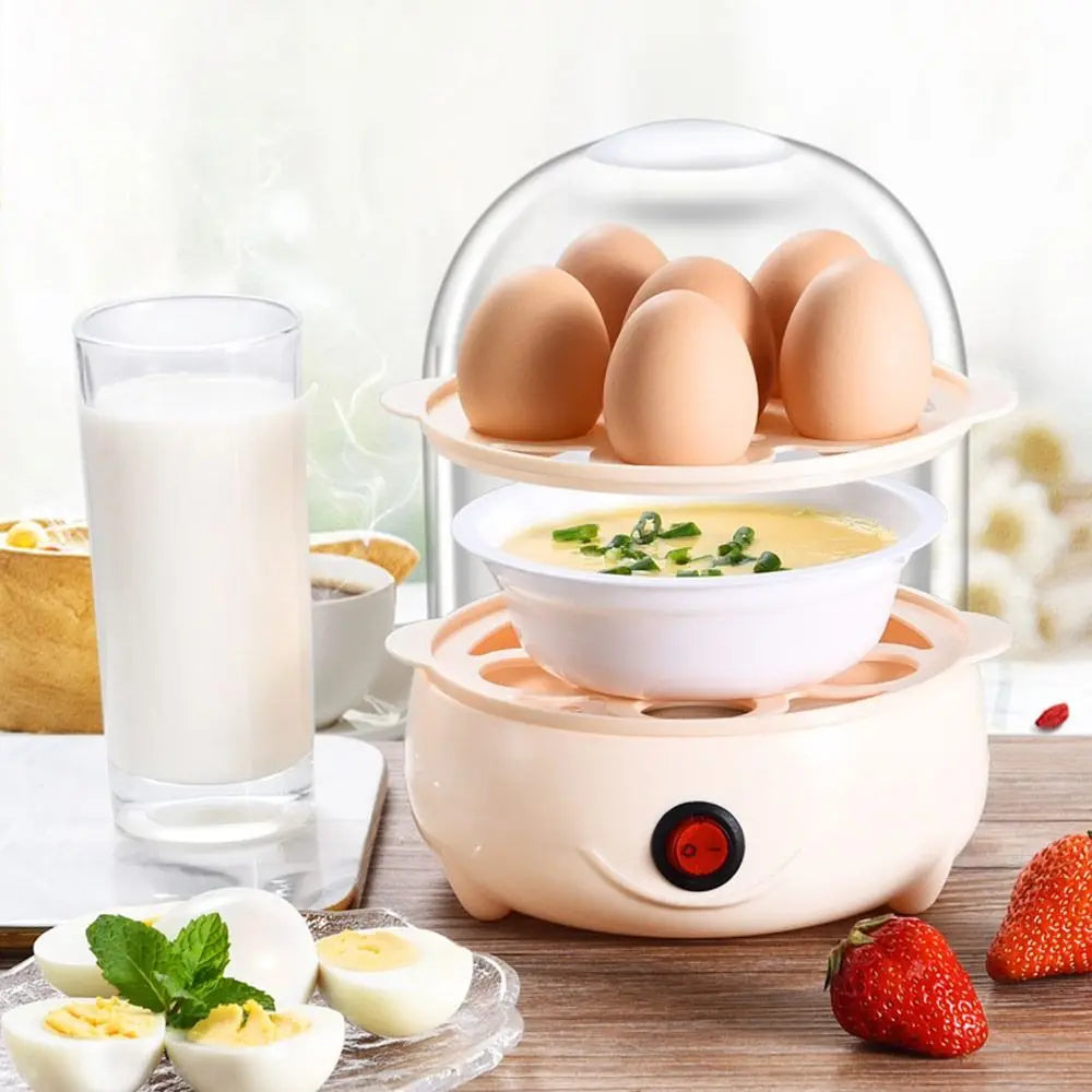 Portable Automatic Power Off Egg Boiler Multi-layer Mini Breakfast Machine with Measuring Cup Egg Steamer for Home Dormitory Quake