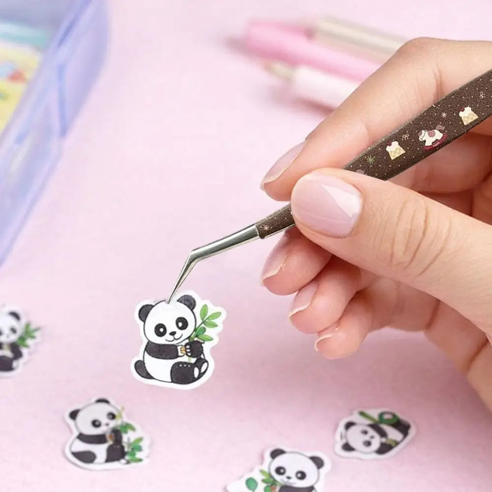 Stainless Steel Curved Stickers Tweezers High Precision Anti-static Lashes Extension Tweezer Cartoon Bean Tweezers Quake