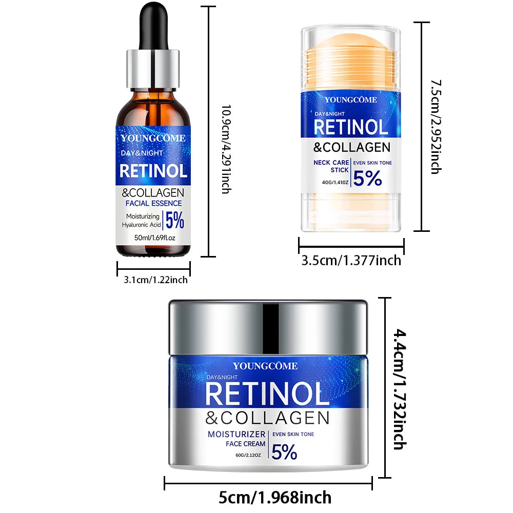Retinol & Collagen Moisturizing Repair Cream and Serum Set Skin Collagen Essence Skin Care Set Cosmetics Travel Package Quake 3-piece care set