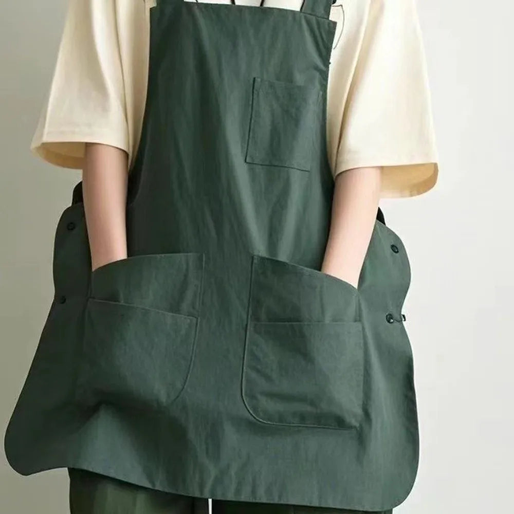New Double-Sided Kitchen Apron Waterproof Pure Color Waist Apron Adjustable Multi-scene Workwear Apron Household Kitchen Quake Green