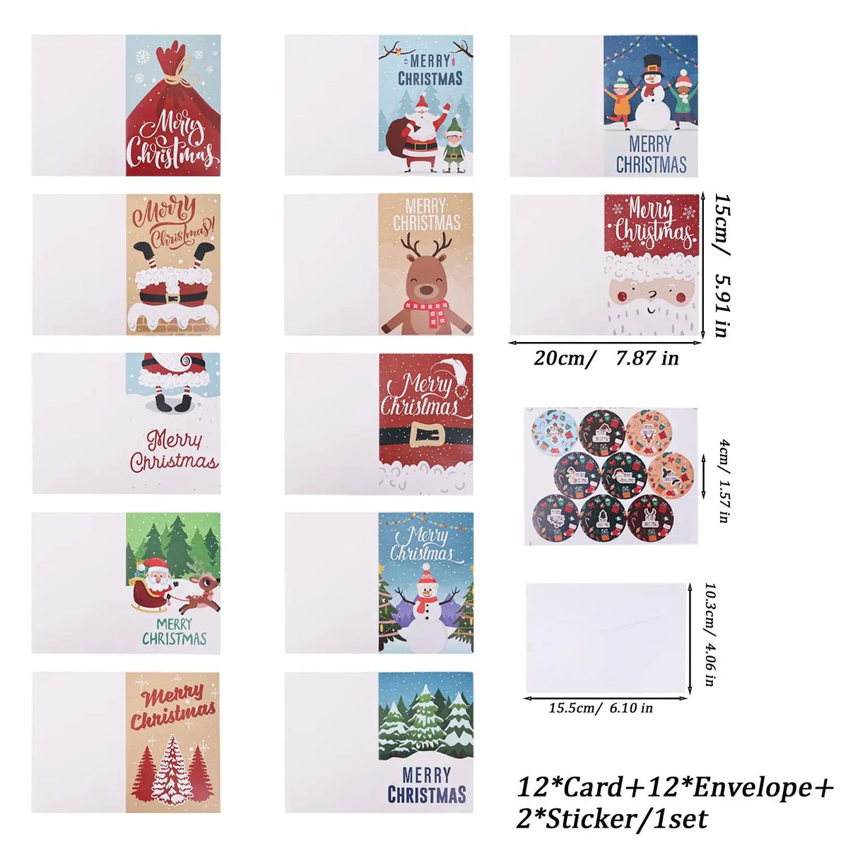12pcs/set Merry Christmas Fold Greeting Cards with Envelopes Xmas Party DIY Gift Card New Year Decorations Gift Message Cards Quake 1Set