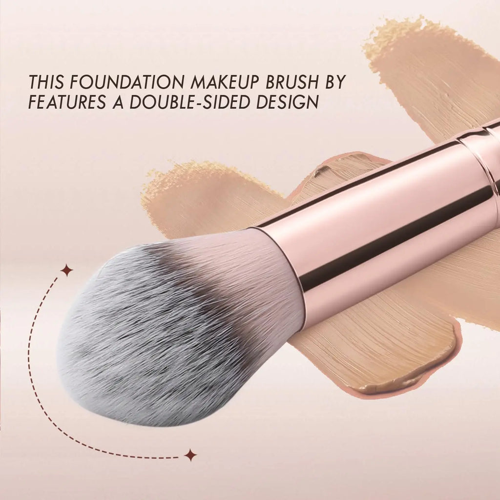 Double Ended Bronzer Brush Angled & Round Contour Brushes for Beauty Blending Liquid Powder, Concealer Cream Cosmetics Blush Quake