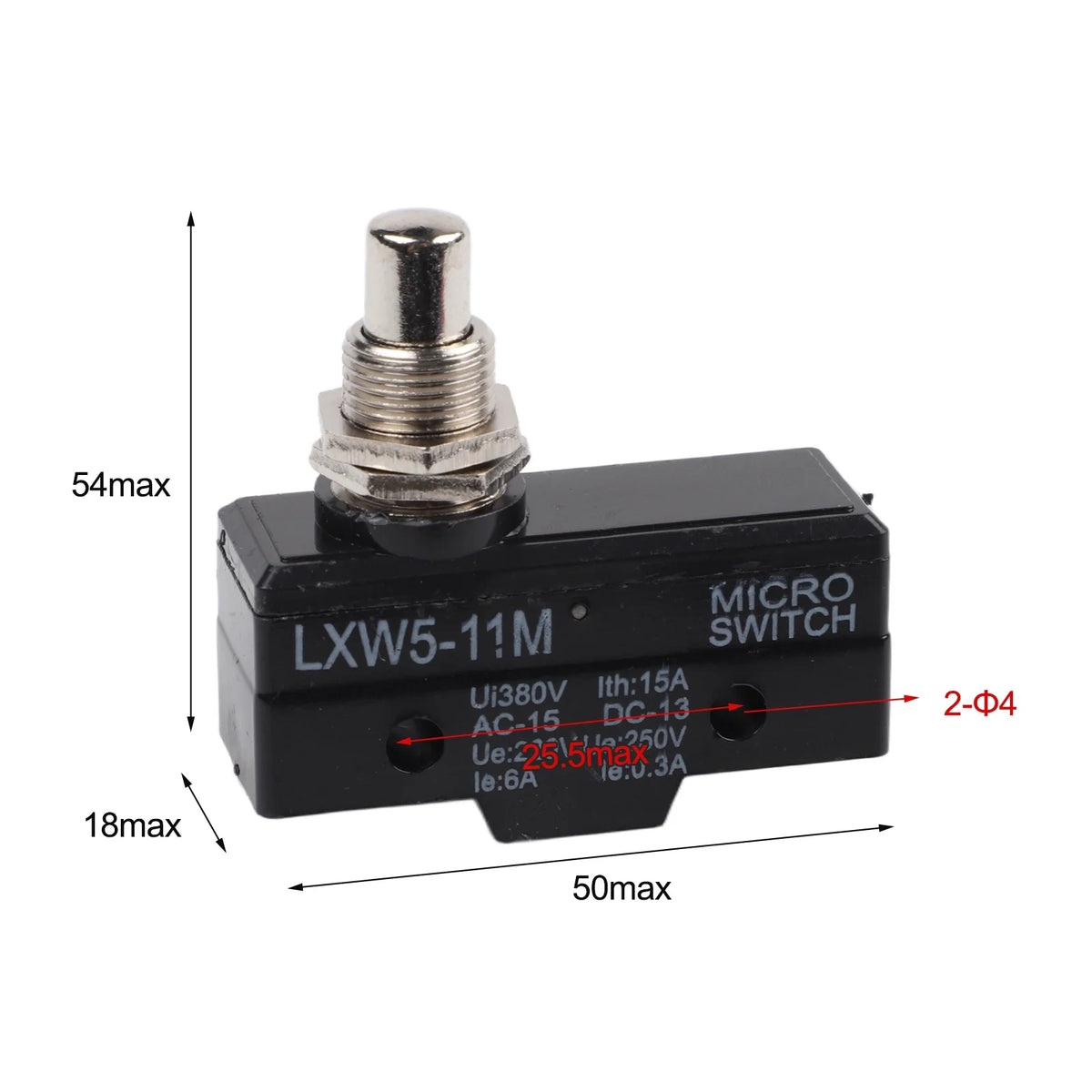 LXW5-11M Limit Switch 10A Push Plunger 1NO 1NC Conatact Congfiguration 3 Screw Terminals 500000 Cycles Actuated Momentary Quake