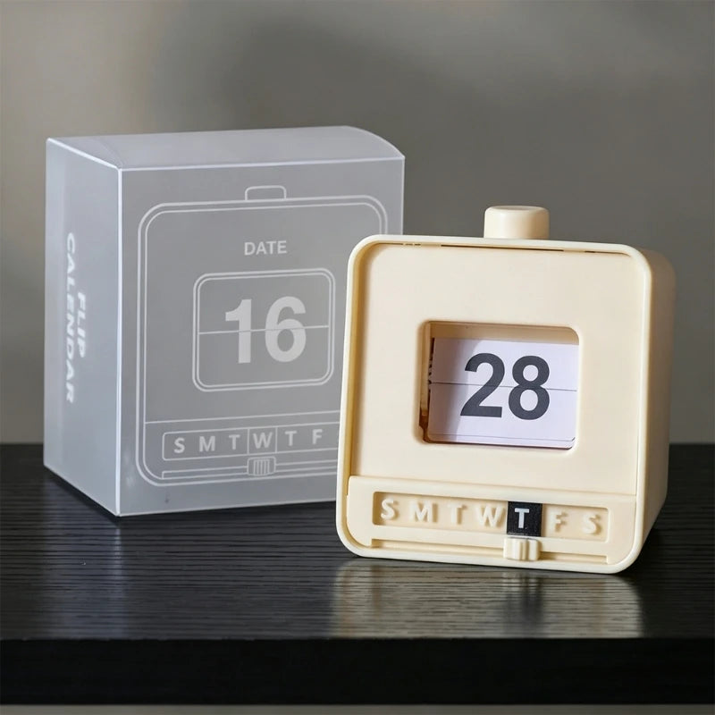 Push-to-Update Permanent Desk Calendar with Date Cards, Manual Weekday Sliders, and Battery-Free Table Top Use K1KF Quake