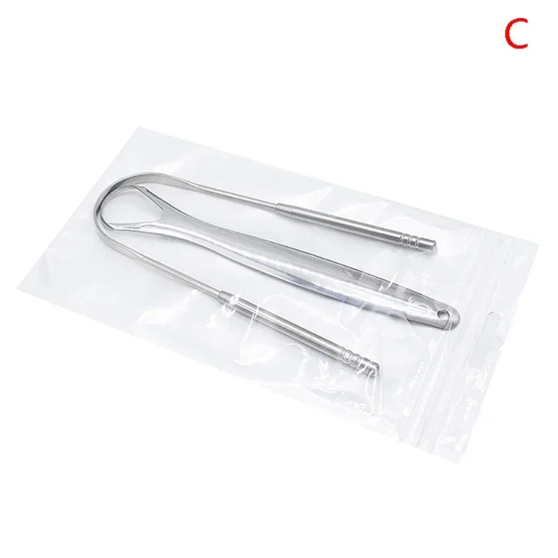 Oral Care Hygiene Health Care Tongue Scraper 2Pcs Stainless Steel Tongue Cleaner Oral Care Hygiene Scraper Dental Tool Quake M358 C