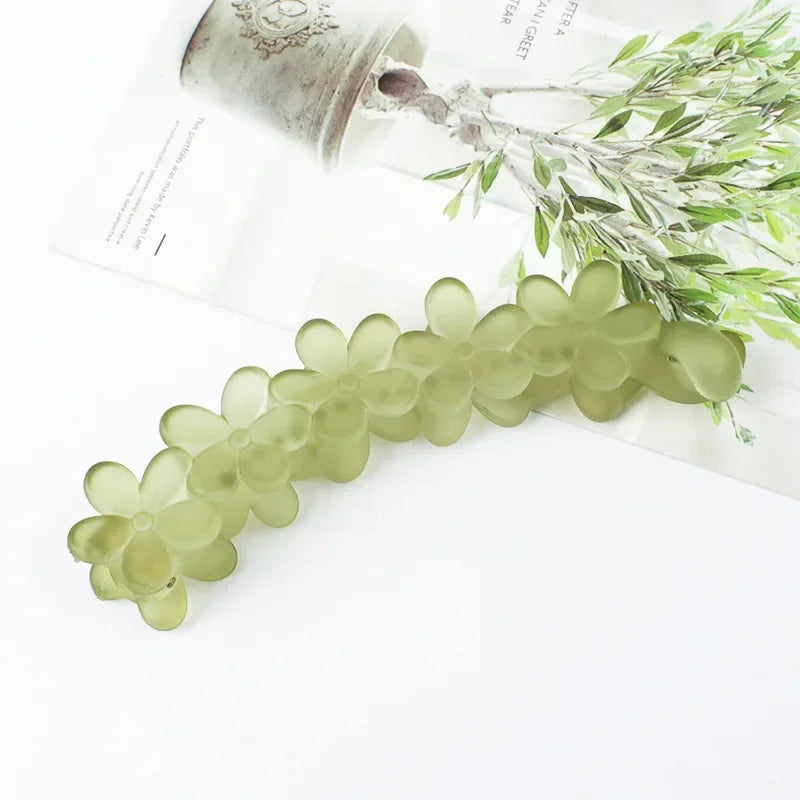Vintage Flower Hair Claw Women Girl Banana Hairpin Ponytail Hair Clip Clamp Sweet Cute Hair Accessories Korean Styling Crab Claw Quake green