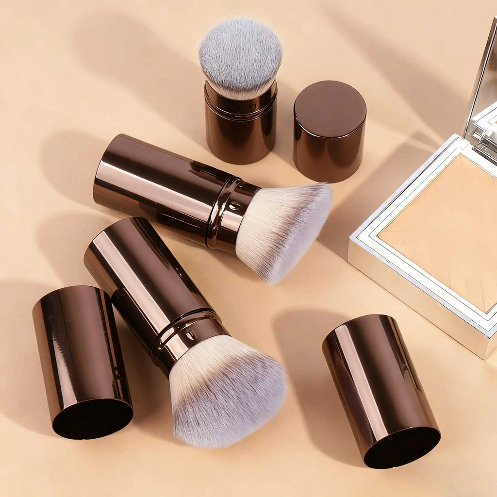 3pcs Professional Extendable Face Makeup Brushes, Blush Powder Foundation Brushes, Synthetic Soft Brushes For Liquid Cosmetics Quake