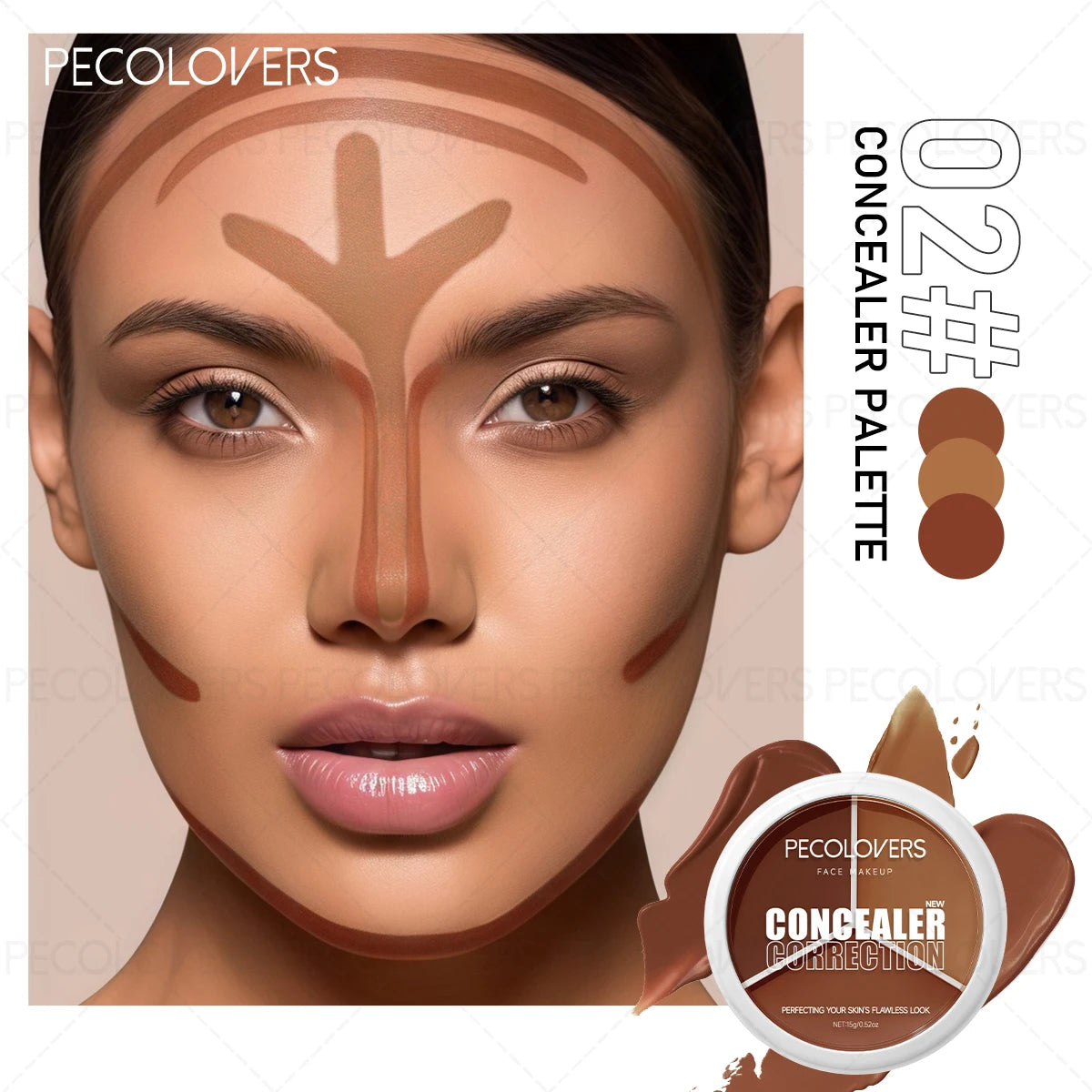 Three-color Facial Concealer, Covering Facial Blemishes and Spots, Waterproof, Long-lasting and Natural, Facial Cosmetics Quake 02