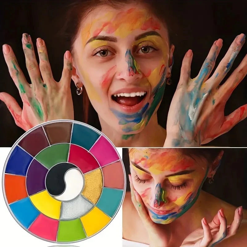 20 Colors Face Body Paint Palette Oil Makeup Set SFX Body Art Halloween Party Painting with 10 pcs brushes,Tattoo Stencil kit Quake 20 Colors A