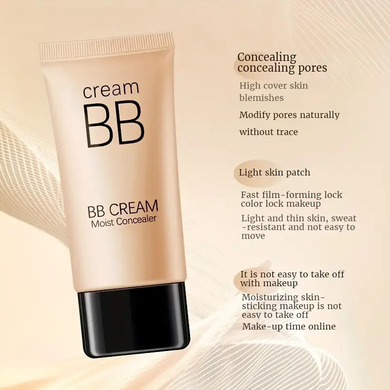 Waterproof BB Cream Full Coverage Concealer, Natural/Ivory Long-Lasting Foundation Makeup,Oil Control,Even Skin Tone,Hide Pores Quake