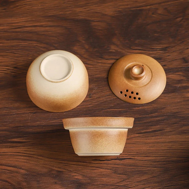 One-person quick cup covered bowl travel tea set mini tea water separation tea maker outdoor stoneware wood-fired portable suit Quake