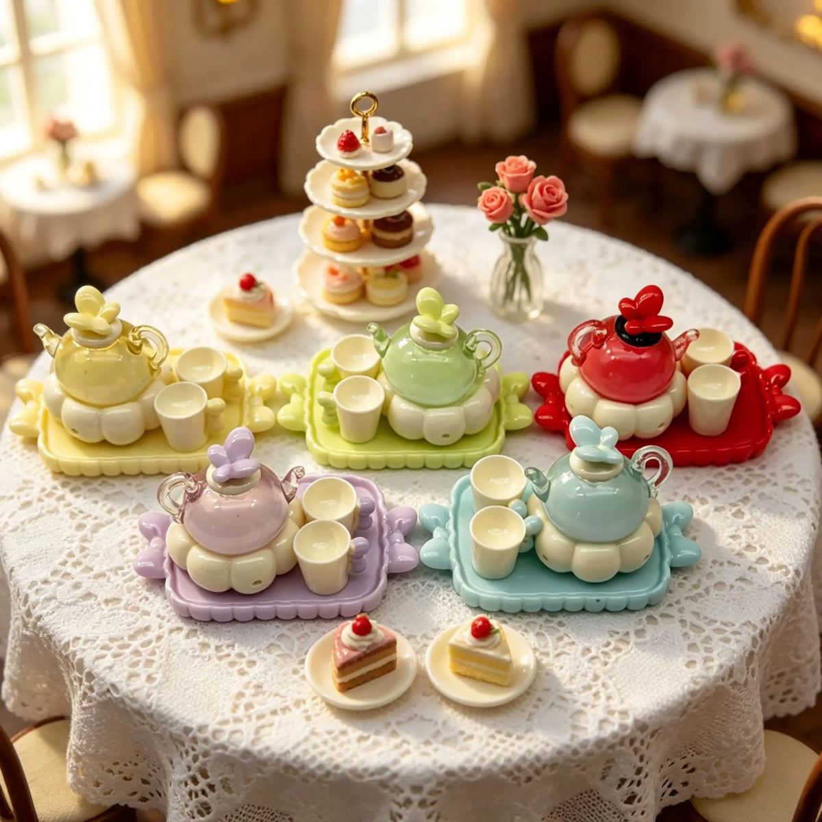 3Sets Simulation Teapot Teacup Resin Ornament For Dollhouse Kitchen Decor DIY Play Toys Micro Landscape Crafts Accessories Quake random mixed