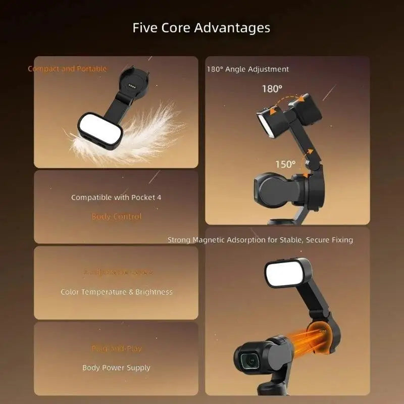 Mini Camera Fill Light with Folding Hinged Arm and Mount, Adjustable Warm Neutral Cool Tones for Front Recording, Desktop Video Quake