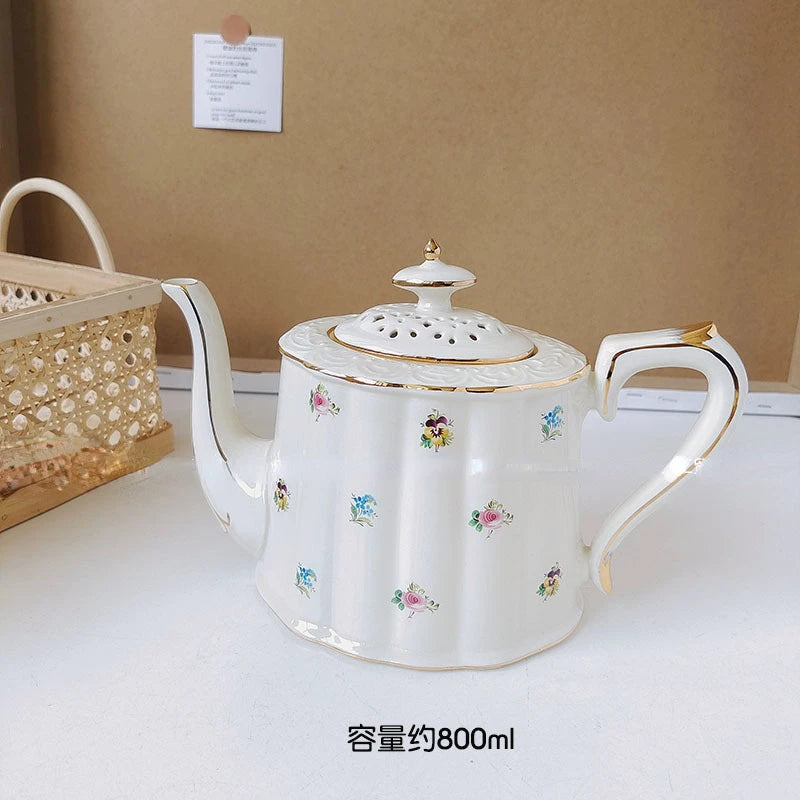British European French Ceramic Coffee Cup And Dish Afternoon Teapot Dessert Teapot Coffee Mug Teacup Pot Kitchen Drinkware Quake Vintage Teapot