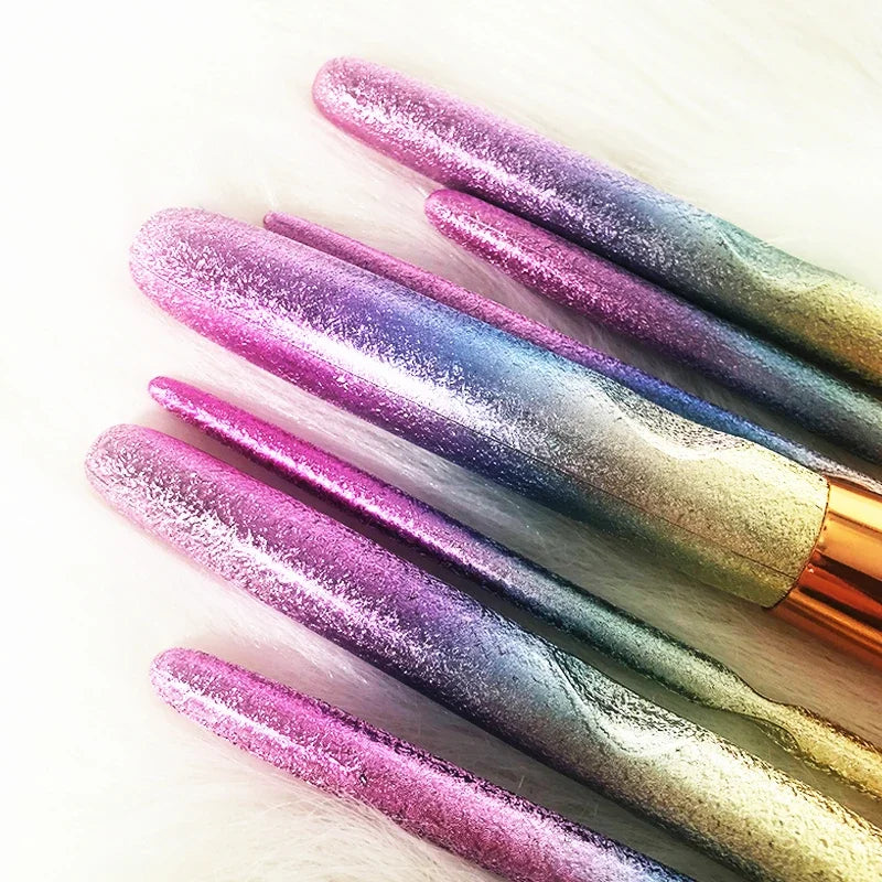 7Pcs Rainbow Glitter Makeup Brushes Set Portable Powder Blush Blending Eyeshadow Brush Kit Unicorn Cosmetic tool with Box Quake