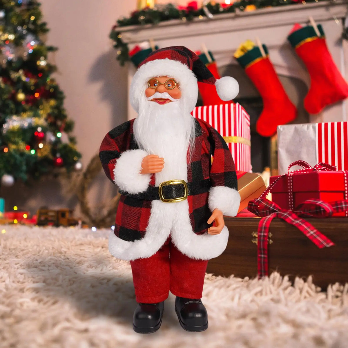 Santa Claus Doll Collectable Display Creative Fireplace Decorative Craft Desk Ornament for Hotel Holidays Party Office Farmhouse Quake