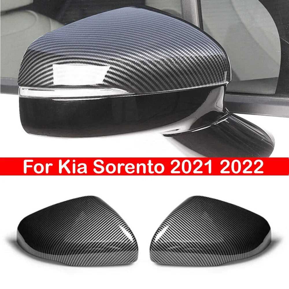 For Kia Sorento 2021 2022 Car Rearview Side Mirror Cover Wing Cap Exterior Door Rear View Case Trim Sticker Carbon Fiber Silver Quake