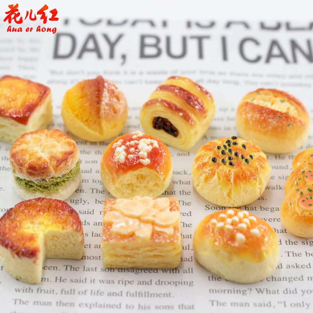20Pcs Miniature Sweet Bread Flatback Resin Cabochon Scrapbooking For Phone Decoration Jewelry Crafts DIY Dollhouse Accessories Quake