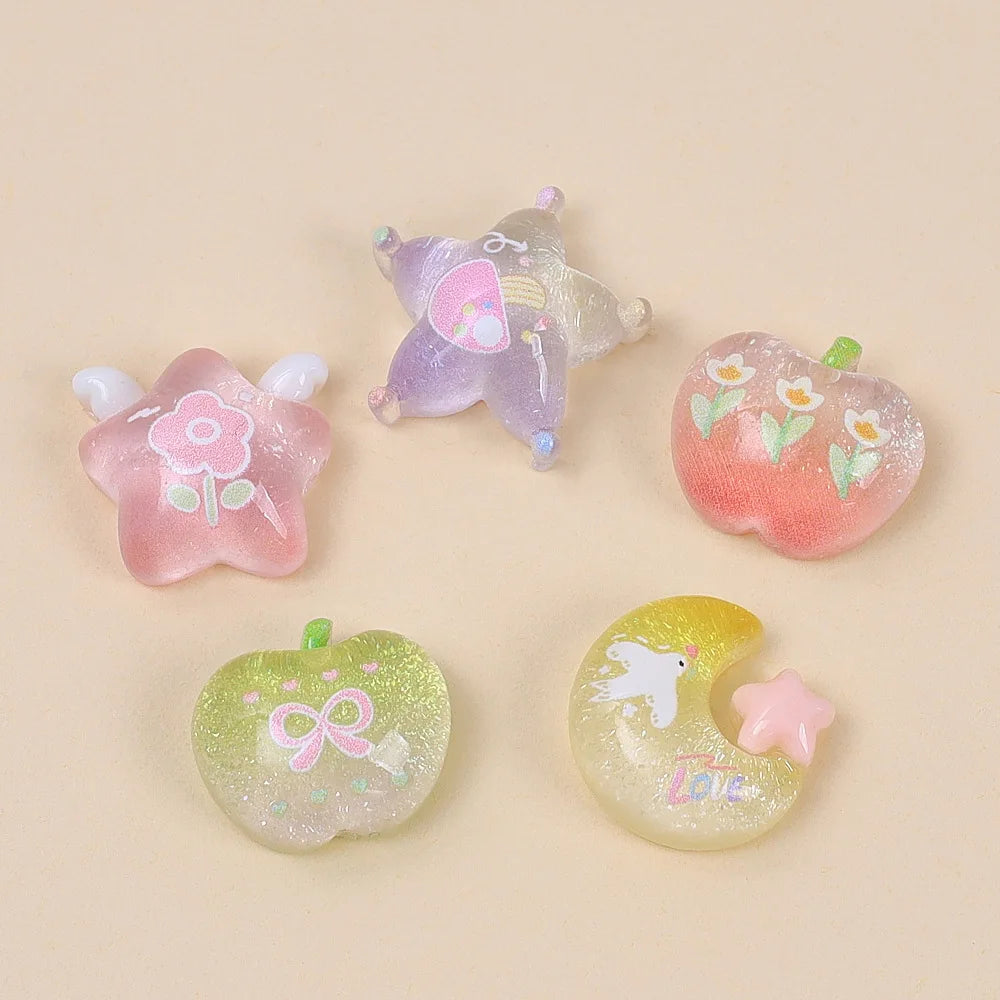 20Pcs Cute Star Moon Apple Cloud Resin Flatback Cabochon For Hair Bows Center DIY Scrapbooking Phone Decoration Accessories Quake