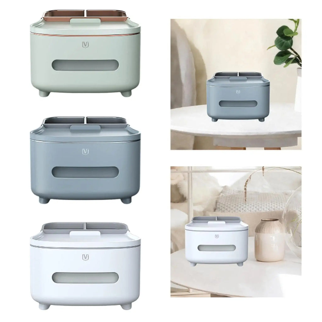 Tissue Box Cover with Remote Holder Stationery Tissue Storage Box Organizer for Kitchen Restroom Bedroom Restaurant Hotel Quake