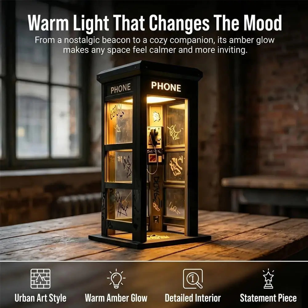 Vintage Phone Booth Table Lamp Retro Urban Street Night Light Warm Amber Desk Lamp Desktop Ornament for Home Coffee Corner Decor Quake