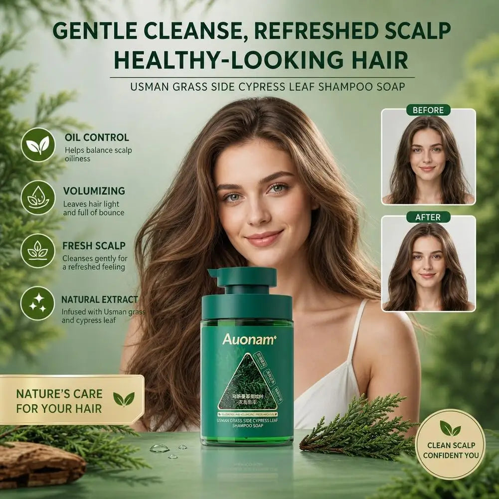 Usman Grass & Platycladus Shampoo&Bar Handmade Solid Soap Strengthens Root Anti Hair Loss Herbal Shampoo Soap Hair Growth Quake