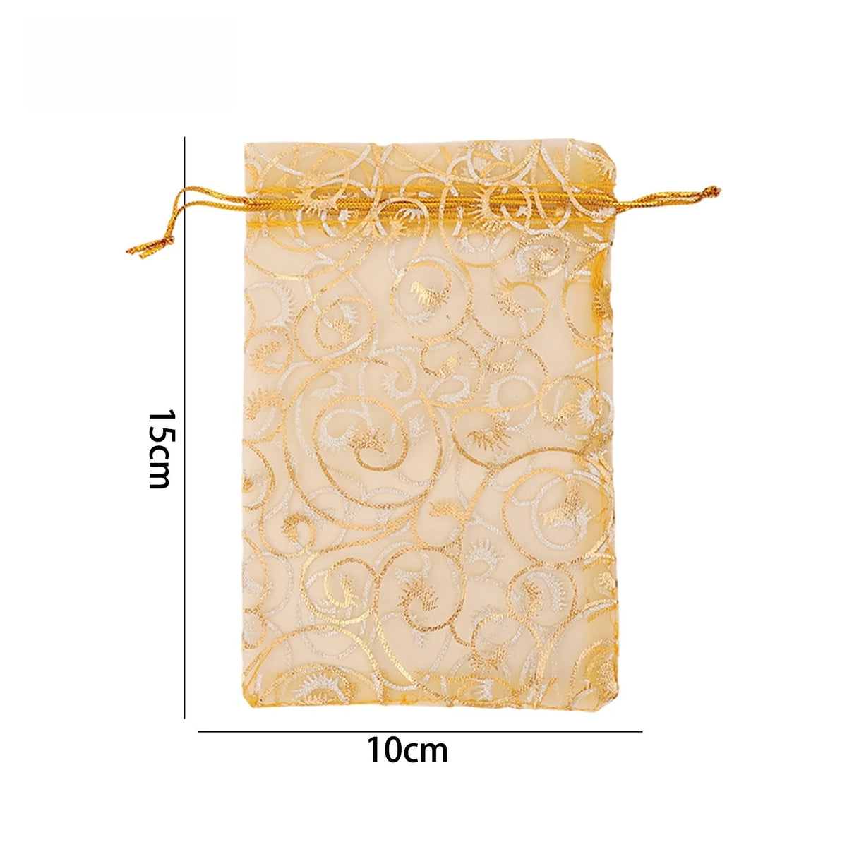 Golden Mesh Drawstring Bag Organza Gift Candy Bags Rattan Printed Jewelry Storage Bag Christmas Wedding Party Favors Pouches Quake 10x15cm 50PCS