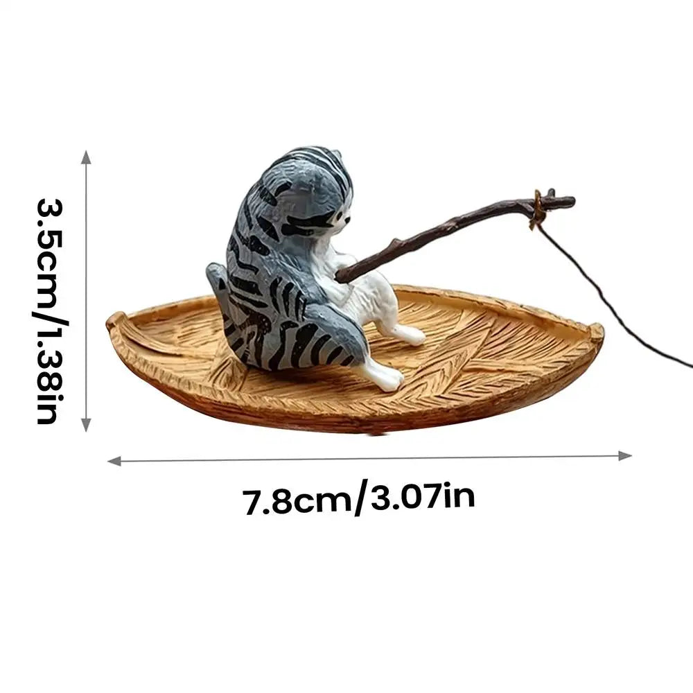 Cute Kitten Fishing Ornament Fish Tank Aquarium Decor for Garden Pond Home Office Landscaping Outdoor Aquatic River Quake B