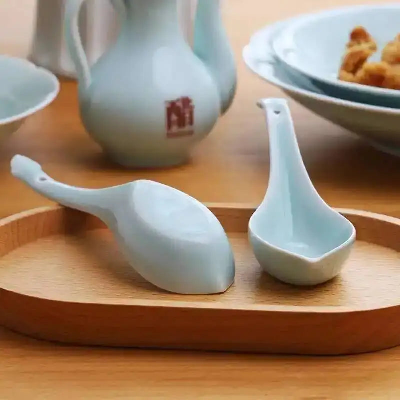Longquan Celadon Spoon Tableware Flat Bottom Soup Spoon Congee Spoon Ruyi Spoon Quake