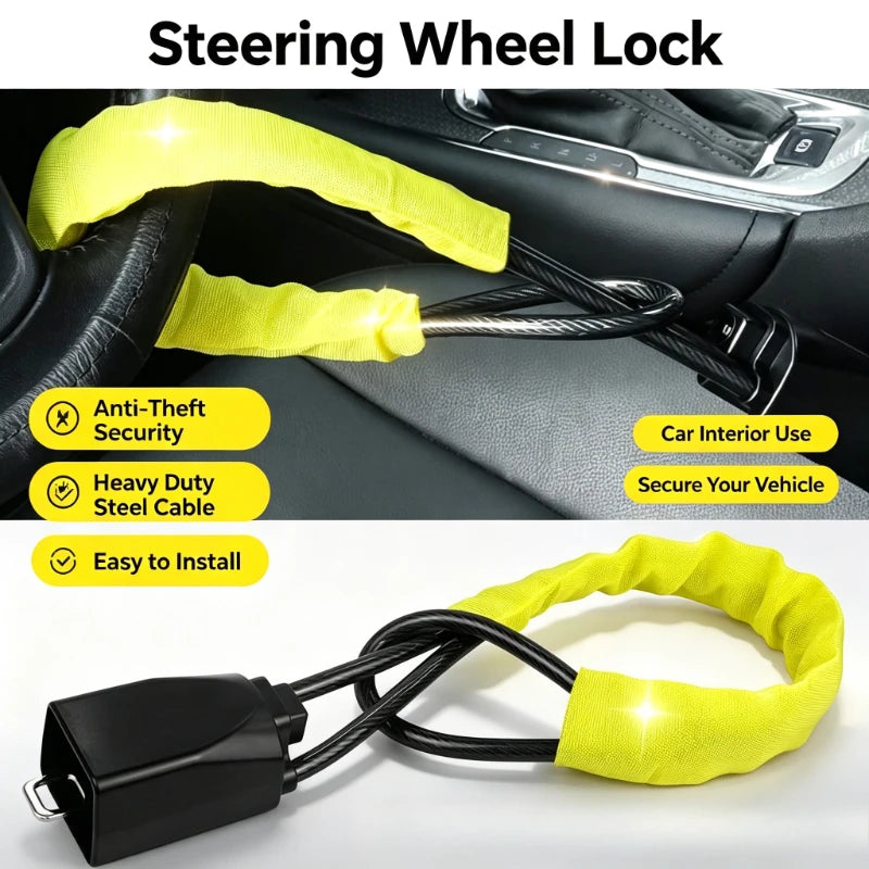 Vehicle Steering Wheel Anti Theft Lock Hot Selling Steel Cable Safety Buckle Lock Durable Easy Install Car Security Lock Quake